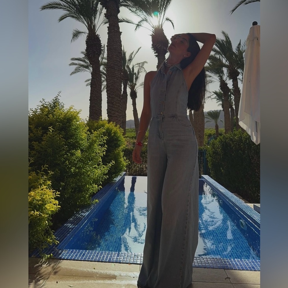 Zara jumpsuit denim halter wide leg open back bohemian casual summer - Picture 4 of 12